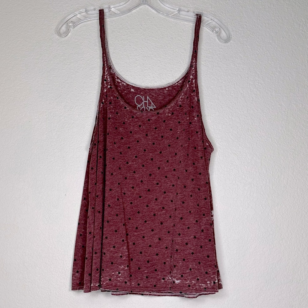 NWOT Chaser Polka Dot Burn Out Spaghetti Strap Swing‎ Tank Sz Small